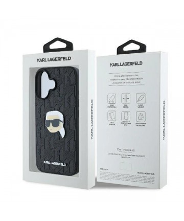 Karl Lagerfeld Monogram Karl Head Pin iPhone 16 Case - Black