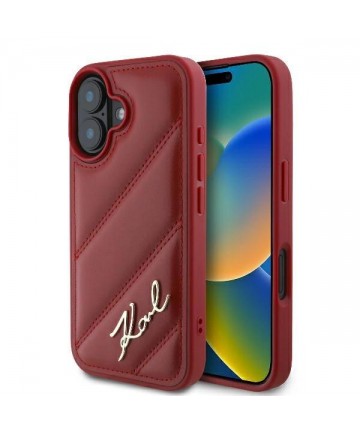 Karl Lagerfeld Diagonal Quilted Script iPhone 16 Case - Red