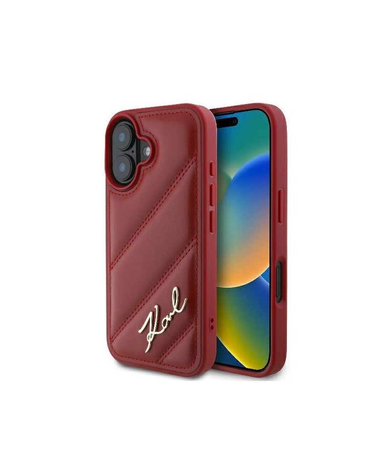 Karl Lagerfeld Diagonal Quilted Script iPhone 16 Case - Red