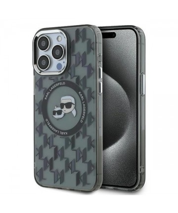 Karl Lagerfeld IML Monogram Karl & Choupette Head MagSafe iPhone 15 Pro Case - Black