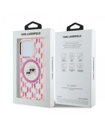 Karl Lagerfeld IML Monogram Karl & Choupette Head MagSafe iPhone 15 Pro Case - Pink