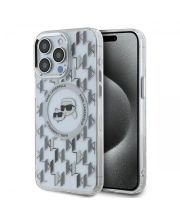 Karl Lagerfeld IML Monogram Karl & Choupette Head MagSafe iPhone 15 Pro Case - Clear
