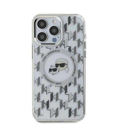 Karl Lagerfeld IML Monogram Karl & Choupette Head MagSafe iPhone 15 Pro Case - Clear