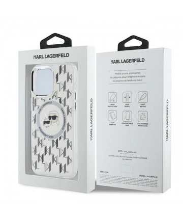 Karl Lagerfeld IML Monogram Karl & Choupette Head MagSafe iPhone 15 Pro Case - Clear