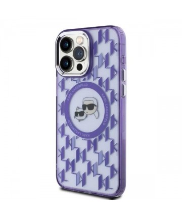 Karl Lagerfeld IML Monogram Karl & Choupette Head MagSafe iPhone 15 Pro Case - Purple