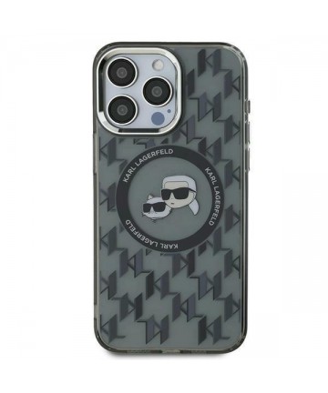 Karl Lagerfeld IML Monogram Karl & Choupette Head MagSafe iPhone 15 Case - Black