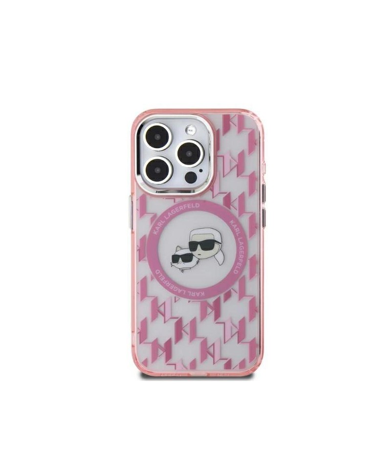 Karl Lagerfeld IML Monogram Karl & Choupette Head MagSafe iPhone 15 Case - Pink