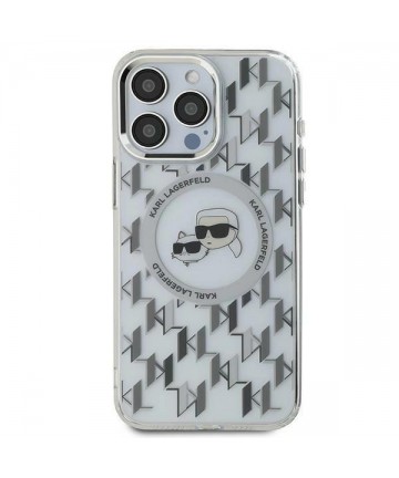 Karl Lagerfeld IML Monogram Karl & Choupette Head MagSafe iPhone 15 Case - Clear