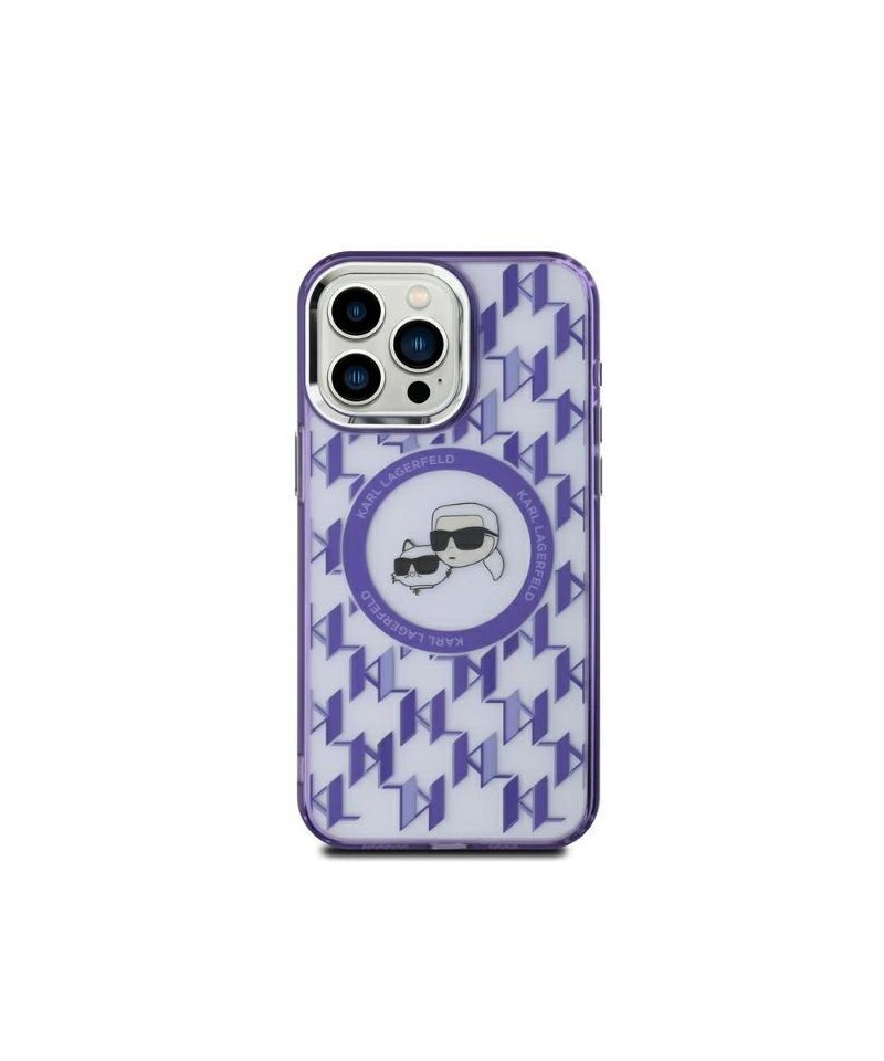 Karl Lagerfeld IML Monogram Karl & Choupette Head MagSafe iPhone 15 Case - Purple