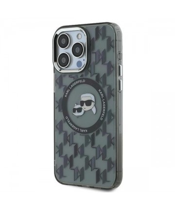 Karl Lagerfeld IML Monogram Karl & Choupette Head MagSafe Case for iPhone 15 Pro Max - Black