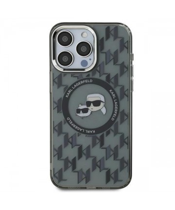 Karl Lagerfeld IML Monogram Karl & Choupette Head MagSafe Case for iPhone 15 Pro Max - Black