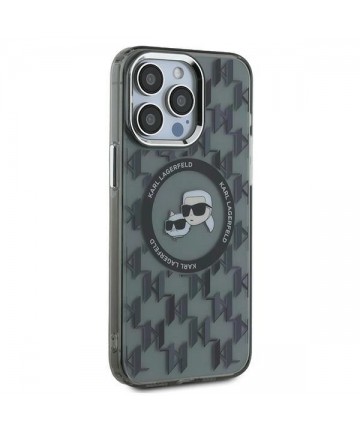 Karl Lagerfeld IML Monogram Karl & Choupette Head MagSafe Case for iPhone 15 Pro Max - Black