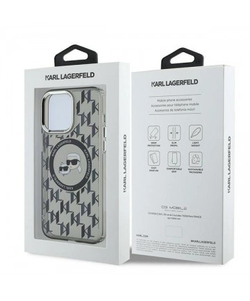 Karl Lagerfeld IML Monogram Karl & Choupette Head MagSafe Case for iPhone 15 Pro Max - Black