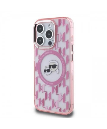 Karl Lagerfeld IML Monogram Karl & Choupette Head MagSafe Case for iPhone 15 Pro Max - Pink