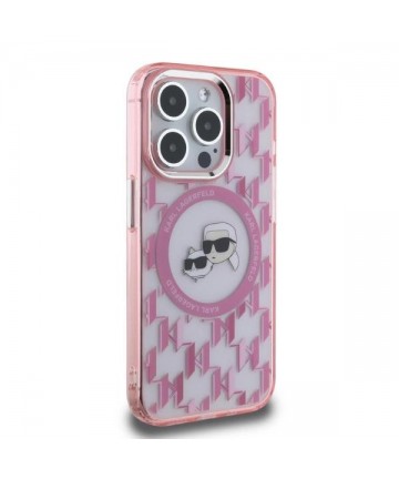 Karl Lagerfeld IML Monogram Karl & Choupette Head MagSafe Case for iPhone 15 Pro Max - Pink