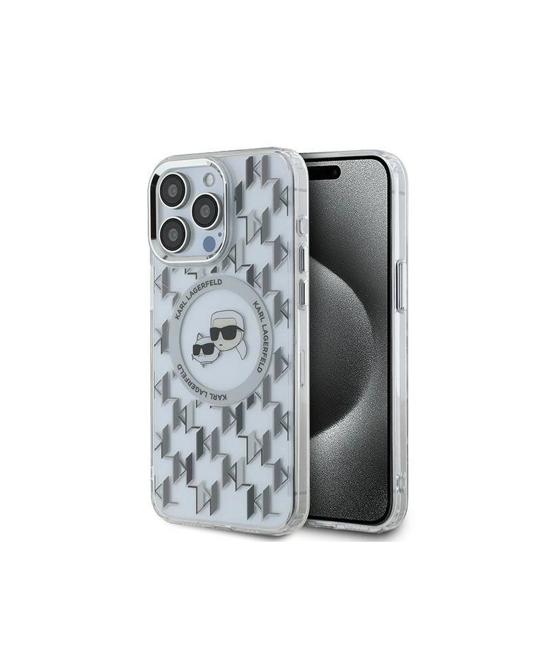 Karl Lagerfeld IML Monogram Karl & Choupette Head MagSafe Case for iPhone 15 Pro Max - Clear