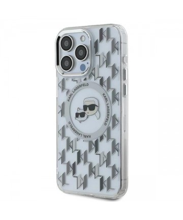 Karl Lagerfeld IML Monogram Karl & Choupette Head MagSafe Case for iPhone 15 Pro Max - Clear