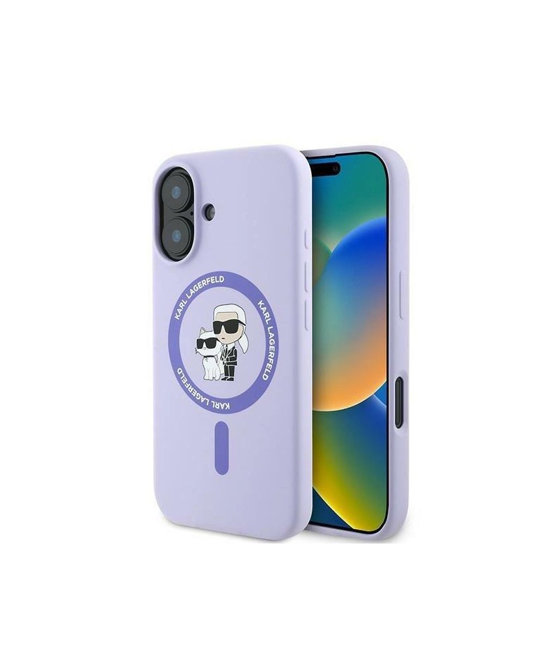 Karl Lagerfeld Silicone Karl&Choupette Ring MagSafe iPhone 16 Case - Purple