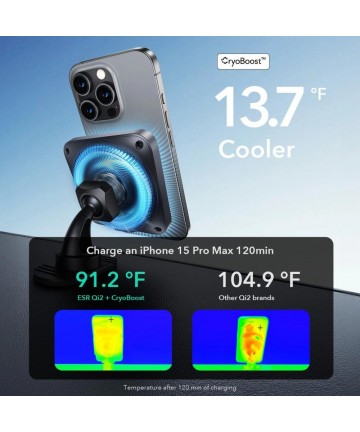 ESR Halolock CryoBoost MagSafe Inductive Charger Holder for Dashboard and Air Vent with Qi 2 15W - Black