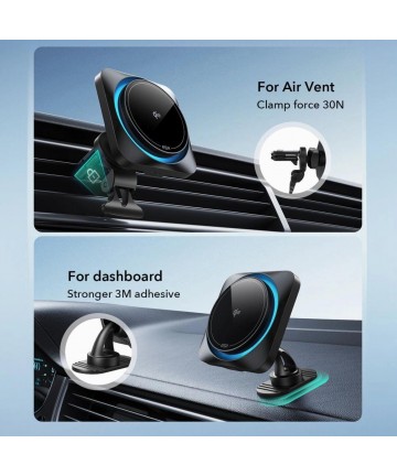 ESR Halolock CryoBoost MagSafe Inductive Charger Holder for Dashboard and Air Vent with Qi 2 15W - Black
