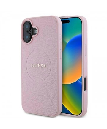 Guess Grained Gold Ring MagSafe iPhone 16 Plus Case - Pink