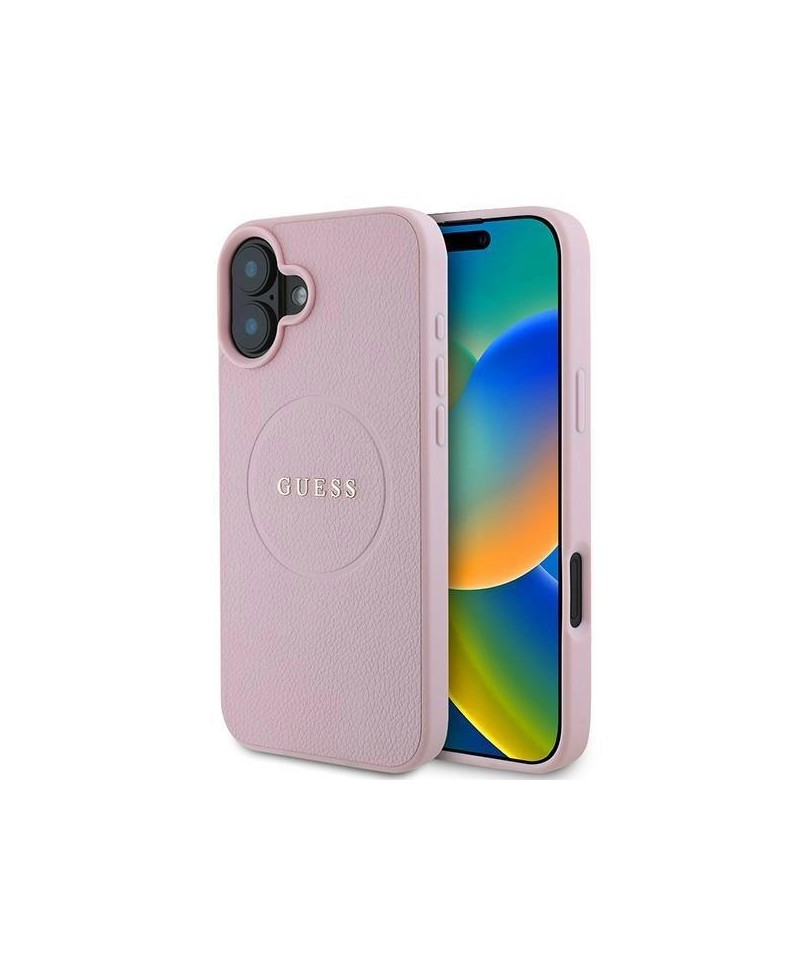 Guess Grained Gold Ring MagSafe iPhone 16 Plus Case - Pink