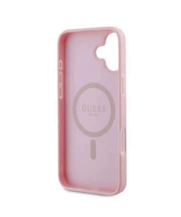 Guess Grained Gold Ring MagSafe iPhone 16 Plus Case - Pink