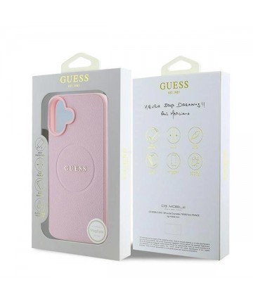 Guess Grained Gold Ring MagSafe iPhone 16 Plus Case - Pink