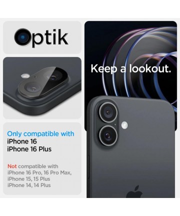 Spigen Optik GLAS.TR Camera Protector 2-PACK for iPhone 16 / 16 PLUS - Black
