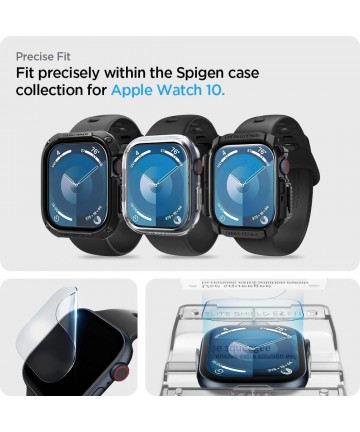 Spigen Elite Shield ”EZ FIT” Hybrid Glass 2-PACK for Apple Watch 10 (46MM) - Clear