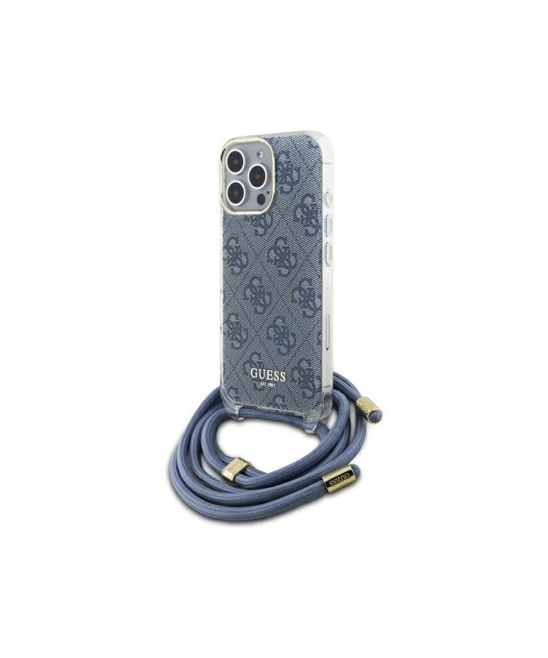 Guess Crossbody Cord 4G Print Case with Lanyard for iPhone 16 Pro - Blue
