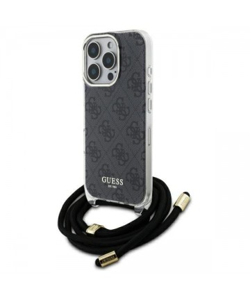 Guess Crossbody Cord 4G Print Case with Lanyard for iPhone 16 Pro - Black