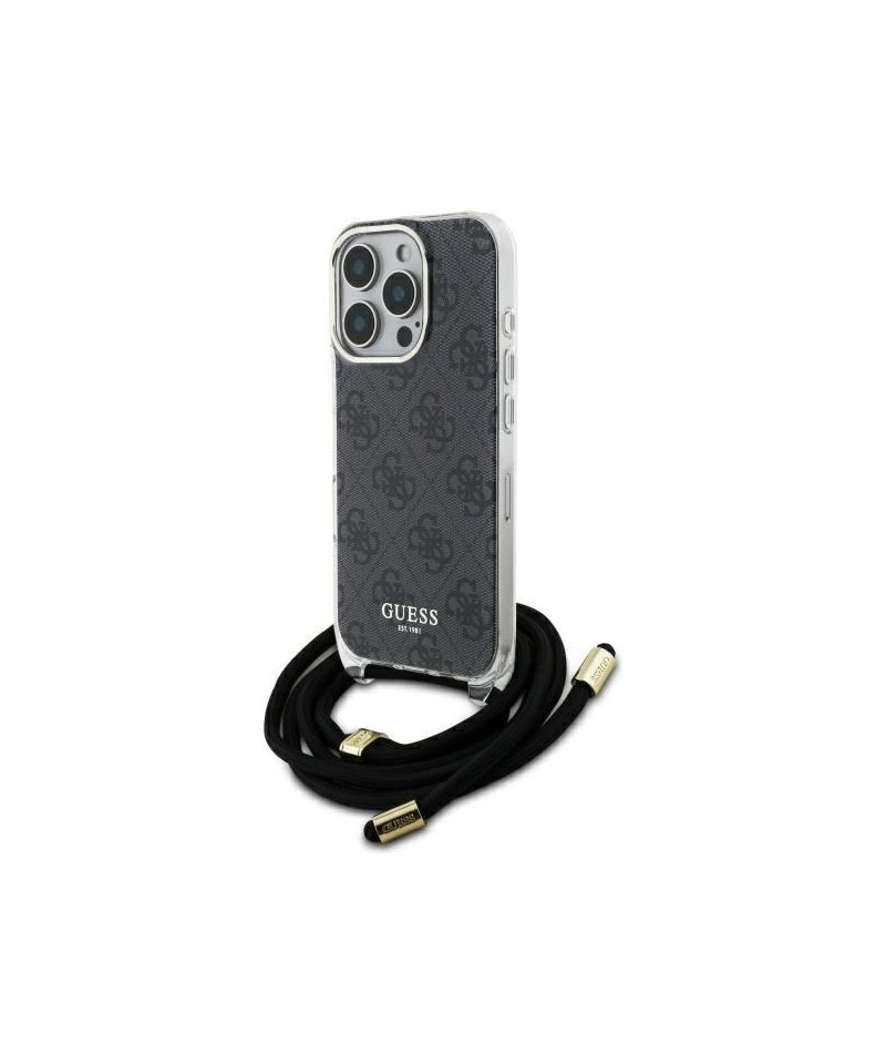 Guess Crossbody Cord 4G Print Case with Lanyard for iPhone 16 Pro - Black