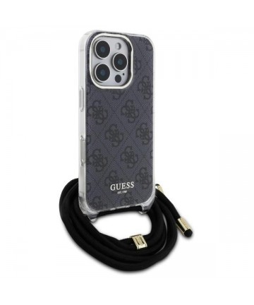 Guess Crossbody Cord 4G Print Case with Lanyard for iPhone 16 Pro - Black