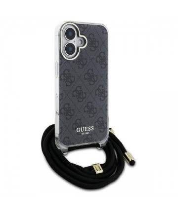 Guess Crossbody Cord 4G Print Case with Lanyard for iPhone 16 Pro - Black