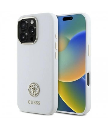 Guess Silicone Logo Strass 4G Case for iPhone 16 Pro - White