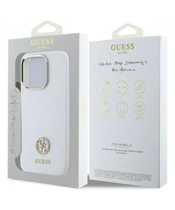 Guess Silicone Logo Strass 4G Case for iPhone 16 Pro - White