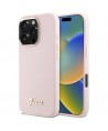 Guess Silicone Script Metal Logo & Frame iPhone 16 Pro Case - Pink