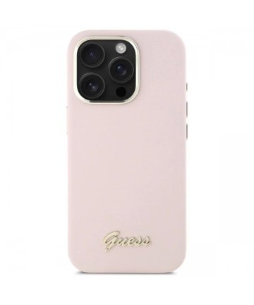 Guess Silicone Script Metal Logo & Frame iPhone 16 Pro Case - Pink