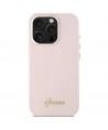 Guess Silicone Script Metal Logo & Frame iPhone 16 Pro Case - Pink
