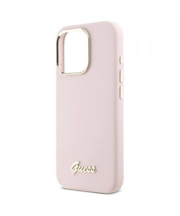Guess Silicone Script Metal Logo & Frame iPhone 16 Pro Case - Pink