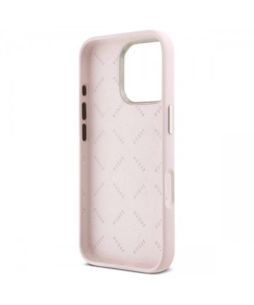 Guess Silicone Script Metal Logo & Frame iPhone 16 Pro Case - Pink