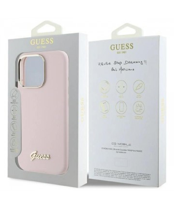 Guess Silicone Script Metal Logo & Frame iPhone 16 Pro Case - Pink