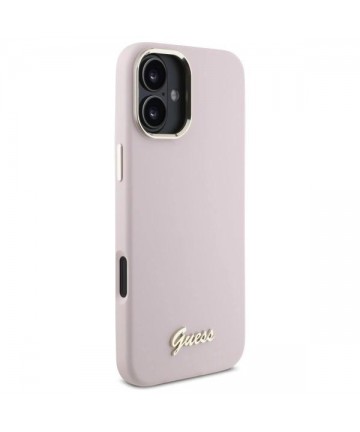 Guess Silicone Script Metal Logo & Frame iPhone 16 Plus Case - Pink