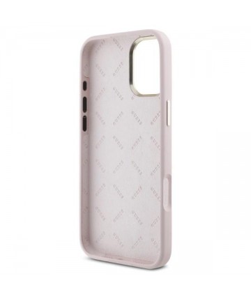 Guess Silicone Script Metal Logo & Frame iPhone 16 Plus Case - Pink