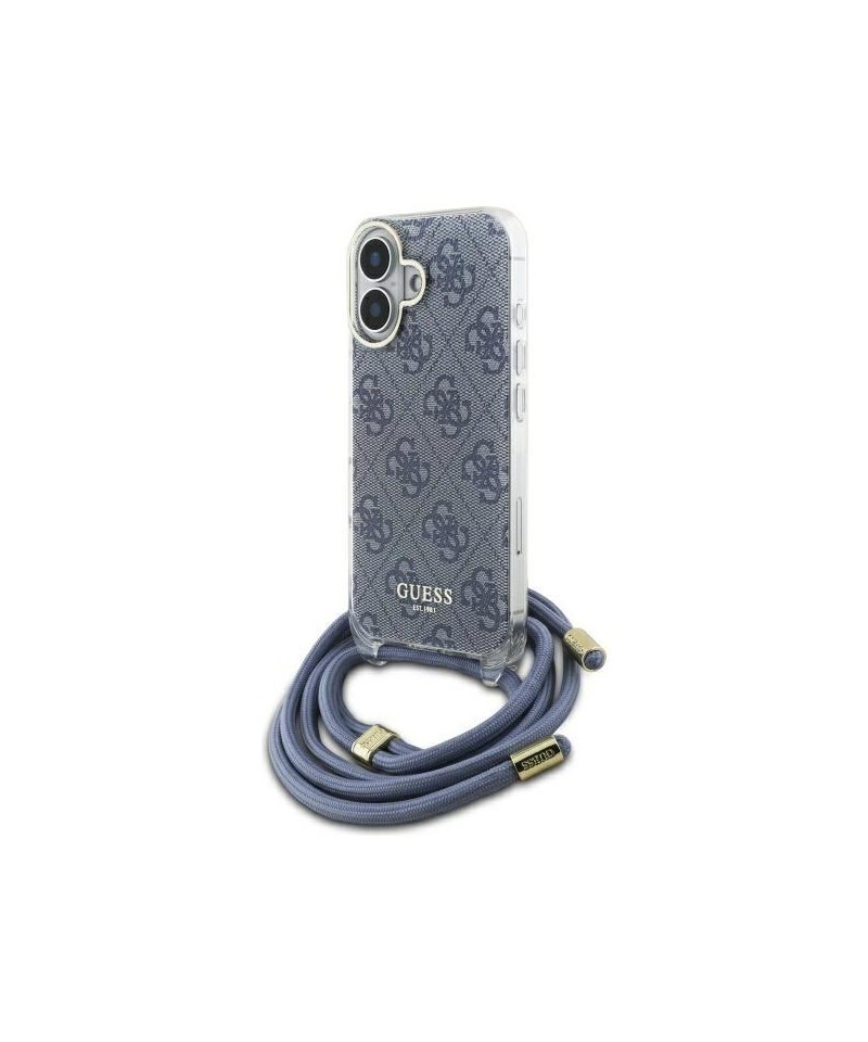 Guess Crossbody Cord 4G Print Case with Lanyard for iPhone 16 - Blue