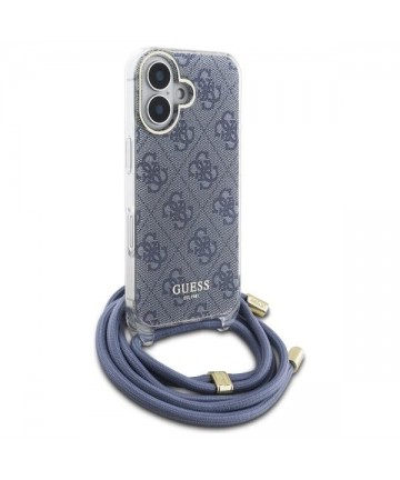 Guess Crossbody Cord 4G Print Case with Lanyard for iPhone 16 - Blue