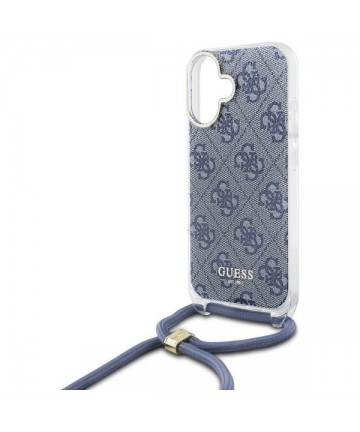 Guess Crossbody Cord 4G Print Case with Lanyard for iPhone 16 - Blue