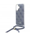 Guess Crossbody Cord 4G Print Case with Lanyard for iPhone 16 - Blue