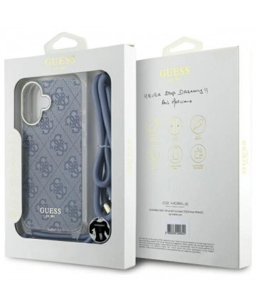 Guess Crossbody Cord 4G Print Case with Lanyard for iPhone 16 - Blue